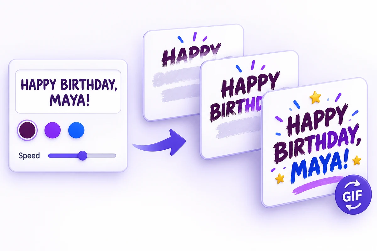 A birthday message becomes a colorful animated GIF with customizable colors and speed.